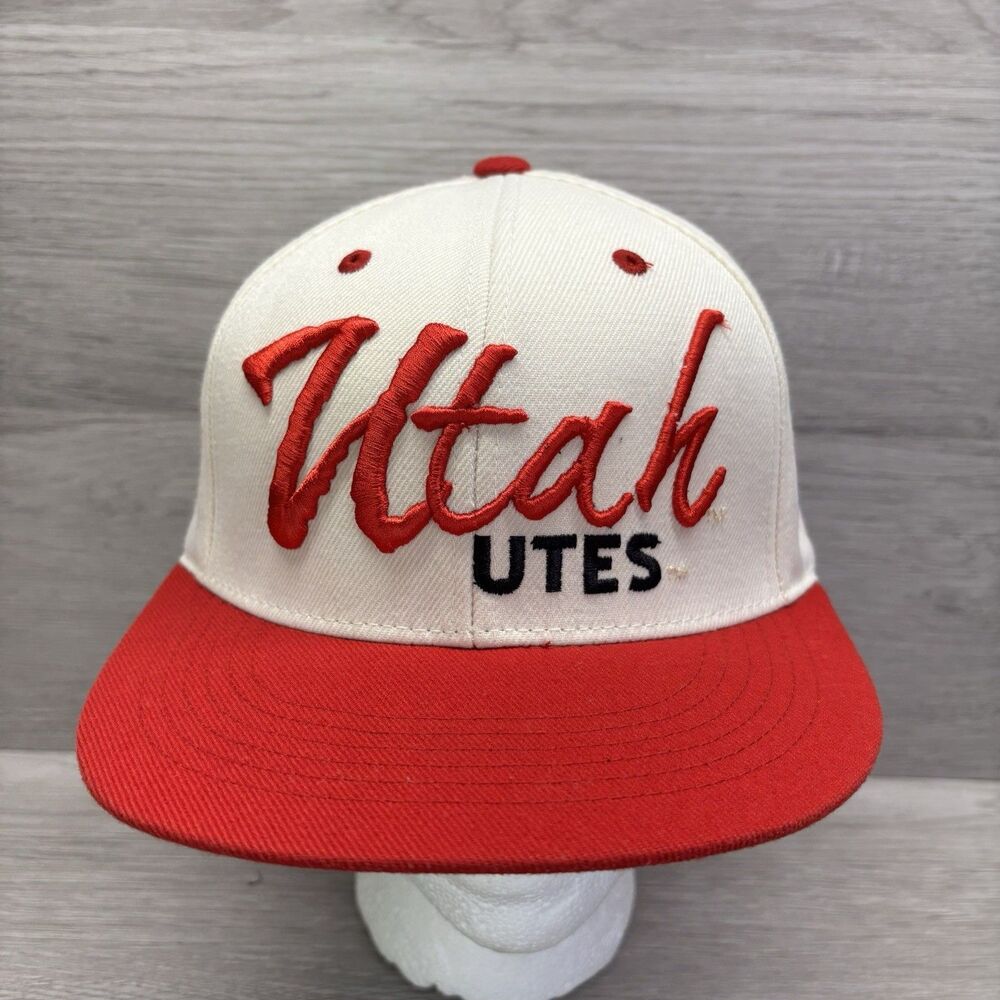 Vintage Utah Utes Top of the World Snapback Hat White Red Wool NCAA Cap